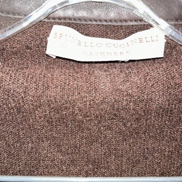 Brunello Cucinelli Chocolate Brown Cashmere leather front Cardigan sweat… - Picture 2 of 4